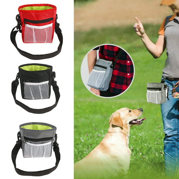 Walks and Outings Hands Free Puppy Training Pouch with Adjustable Waistband Vivaglory Dog Treat Bag Reflective Shoulder Strap and Dog Waste Bag Dispenser for Training Grey-Update
